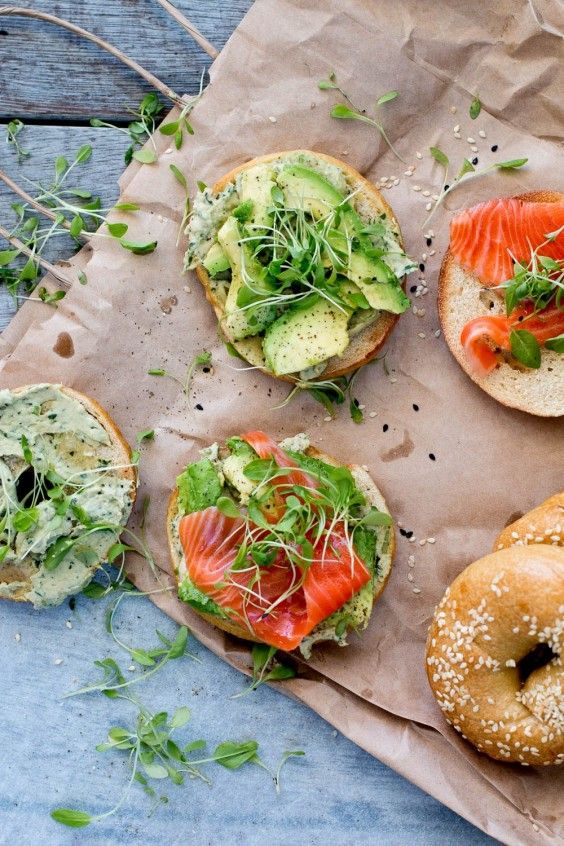 5. Homemade Bagels With Coriander-Lime Hummus, Avocado, and Salmon