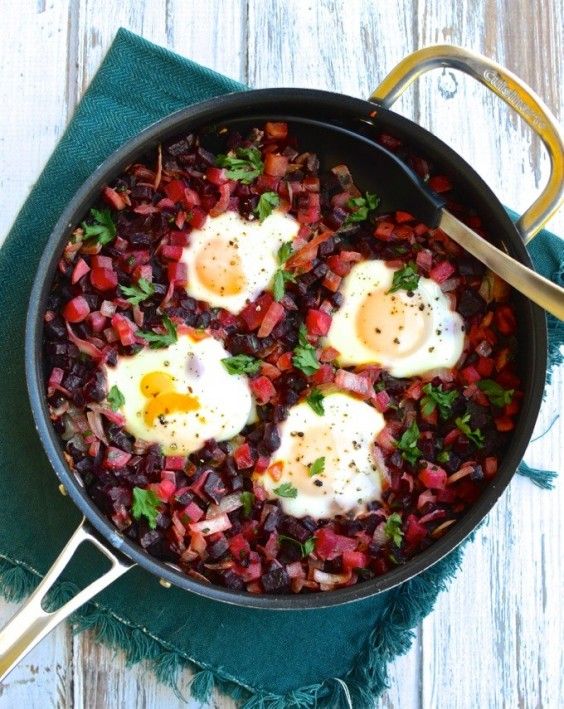 1. Beet Hash With Runny Eggs
