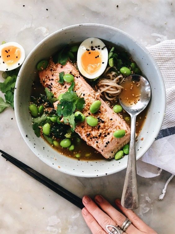 5. Salmon Soba Bowls With Miso Ginger Broth