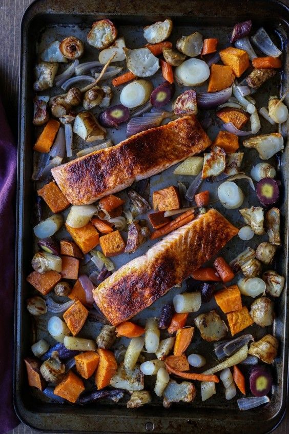 8. Salmon and Roasted Root Vegetable Sheet-Pan Dinner