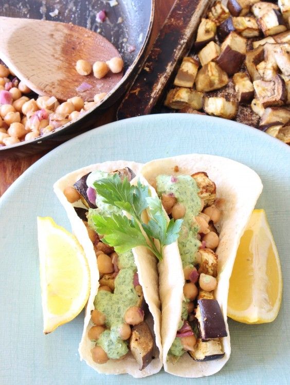 19. Roasted Eggplant and Spiced Chickpea Tacos With Herbed Yogurt
