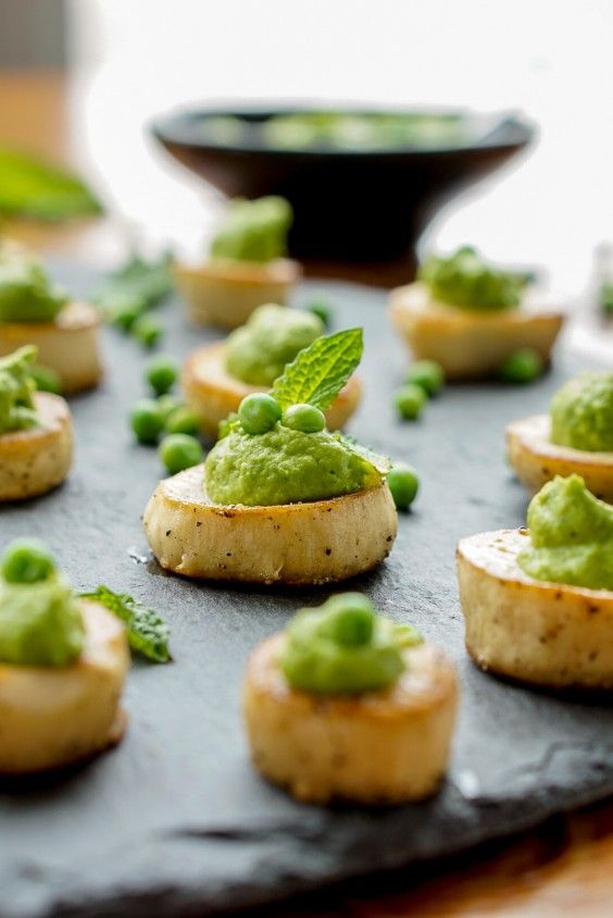1. King Oyster Mushroom Scallops With Mint-Pea Puree