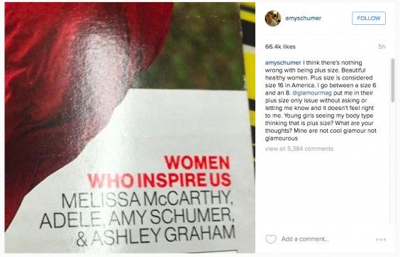 Amy Schumer Instagram Post: Glamour Magazine Women at Any Size Issue