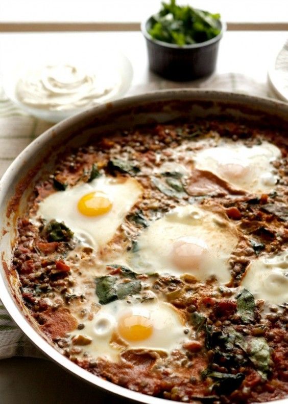 16. Baked Eggs in Tomatoes With Lentils and Whipped Goat Cheese