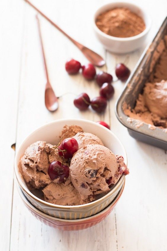 Double Chocolate Chip Cherry Ice Cream {No Churn, Paleo, Vegan} 