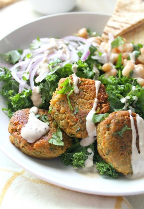 Falafel Kale Salad With Tahini Dressing