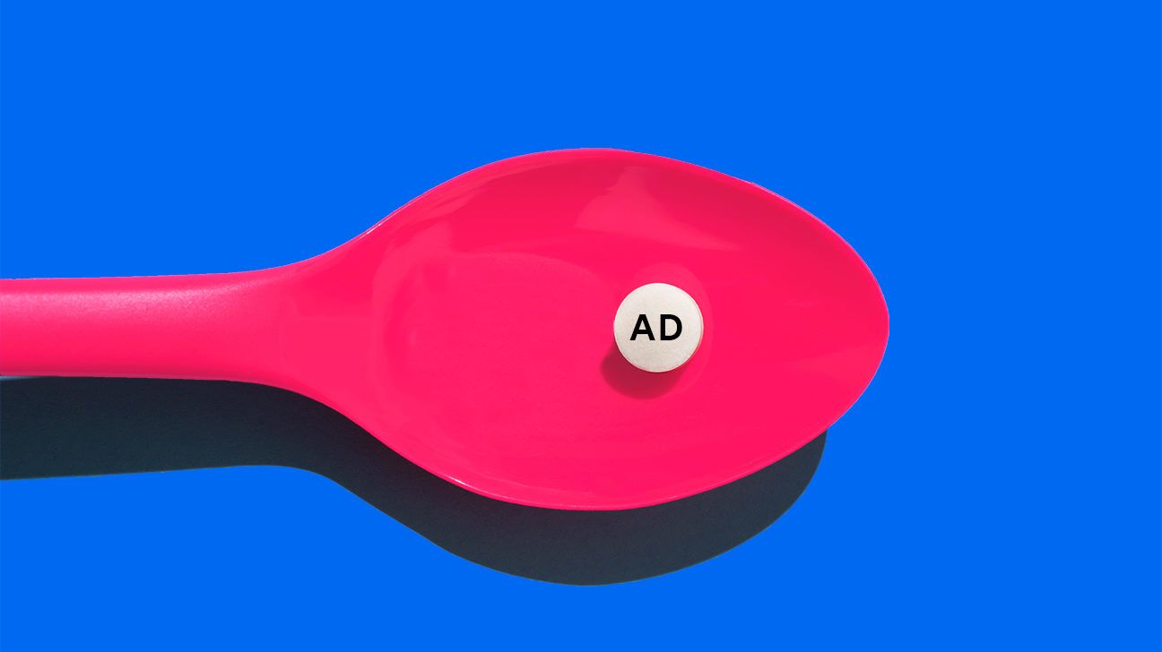 Illustration of a spoon with an adderall pill on it. 