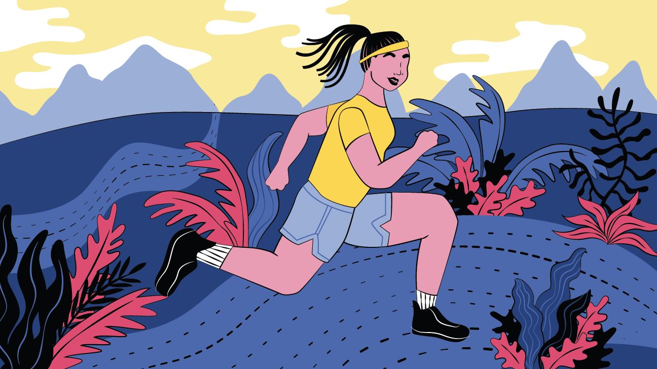 illustration of girl running outside
