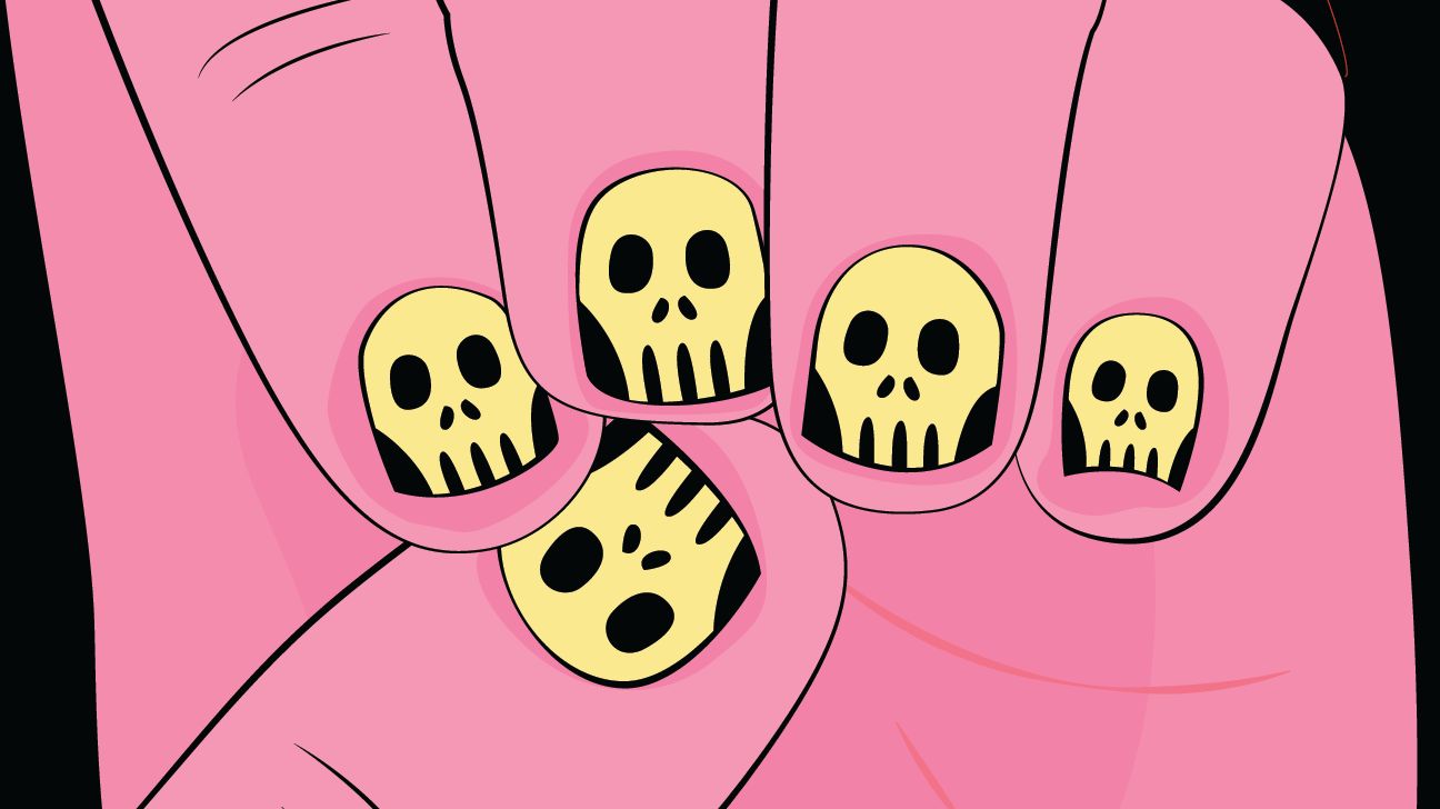illustration of fingernails with skulls on them. 