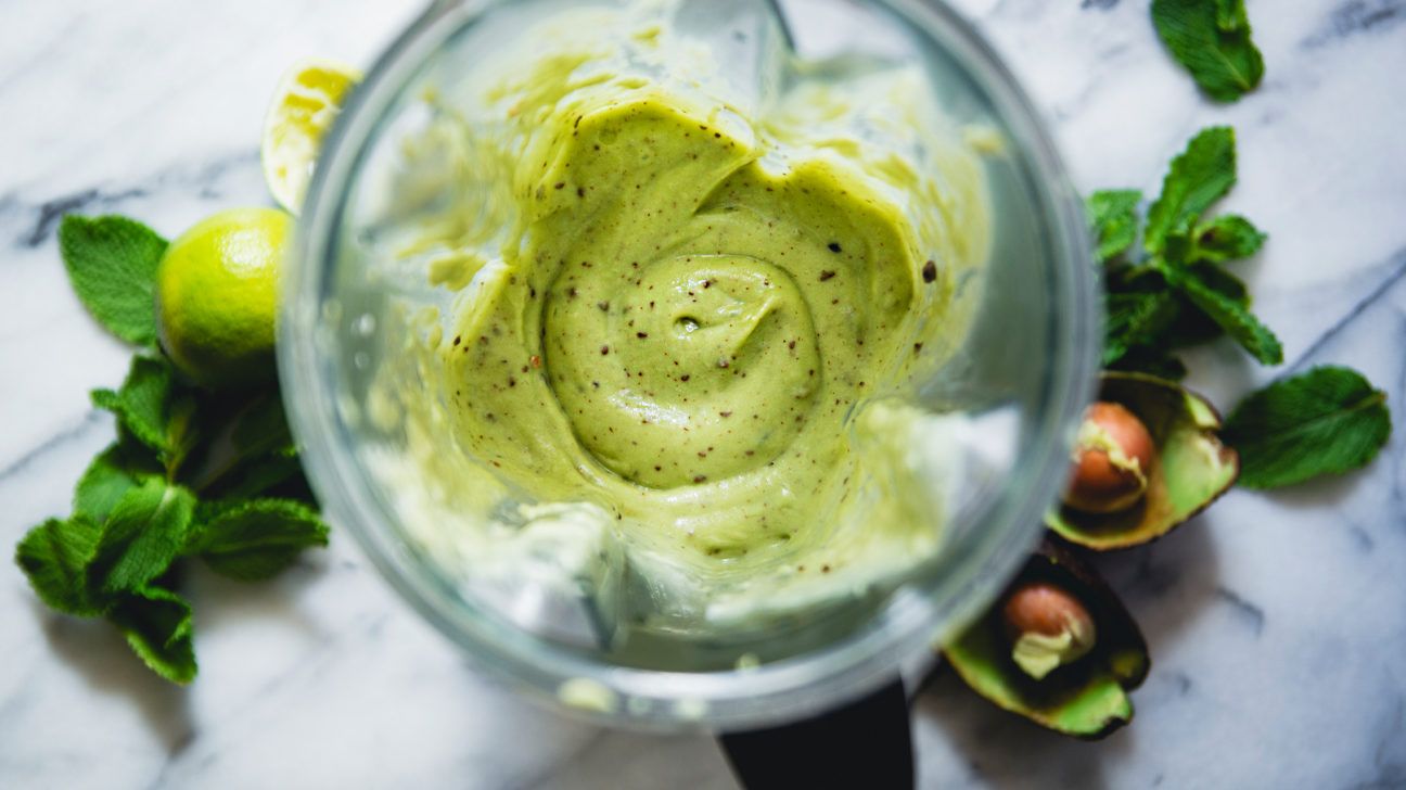 avocado and lime smoothie in blender