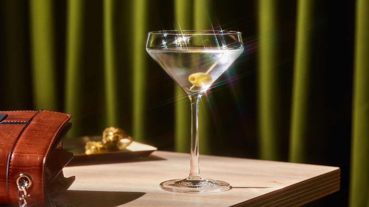 dry martini cocktail on a wooden table