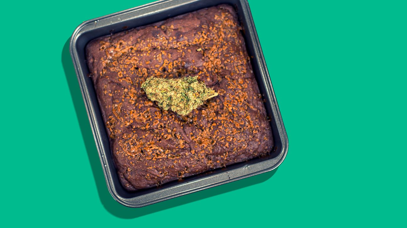 weed brownies in a baking pan