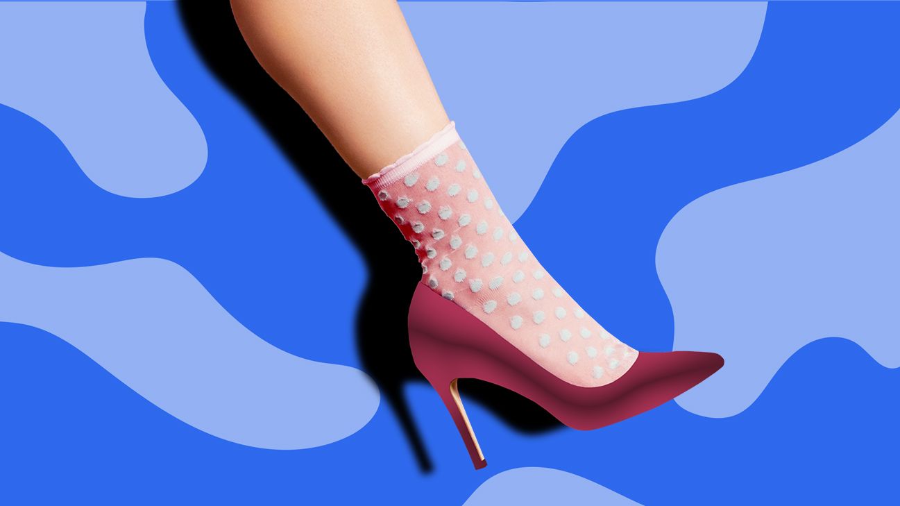 person wearing heels and tights that look like blisters on feet header