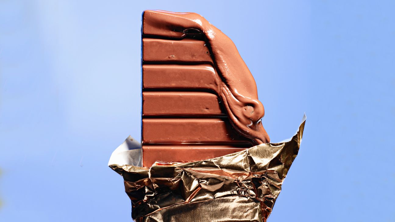 melting chocolate bar on a blue background