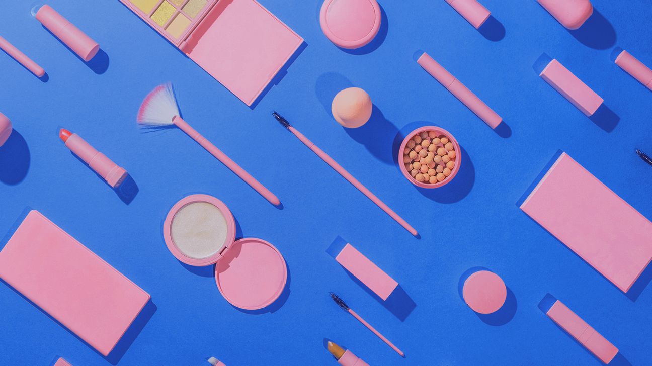 pink makeup on a blue background