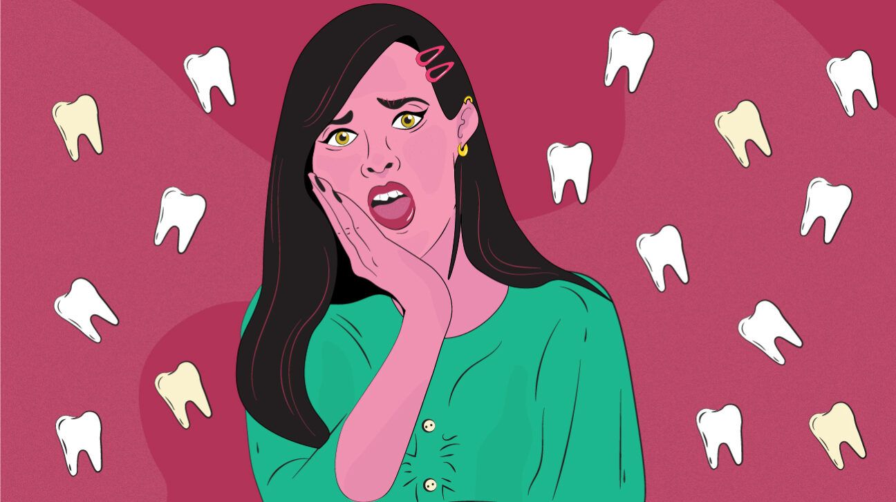 illustration of a woman with a chipped tooth