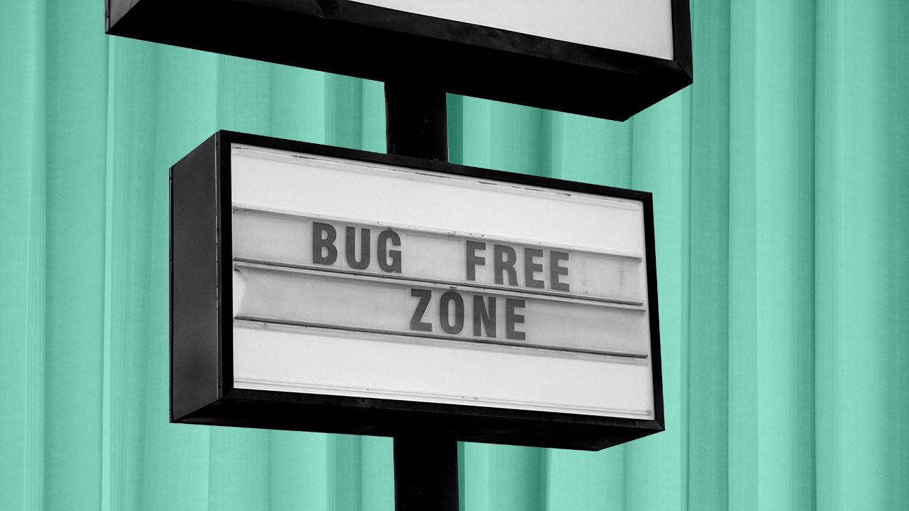 sign that says bug-free zone after person worked out how to get rid of bugs header crop