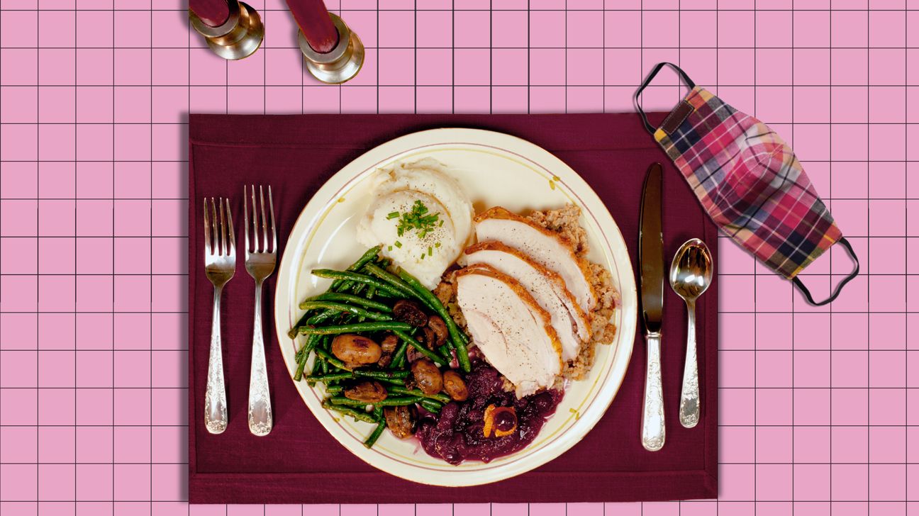 friendsgiving meal with face mask header