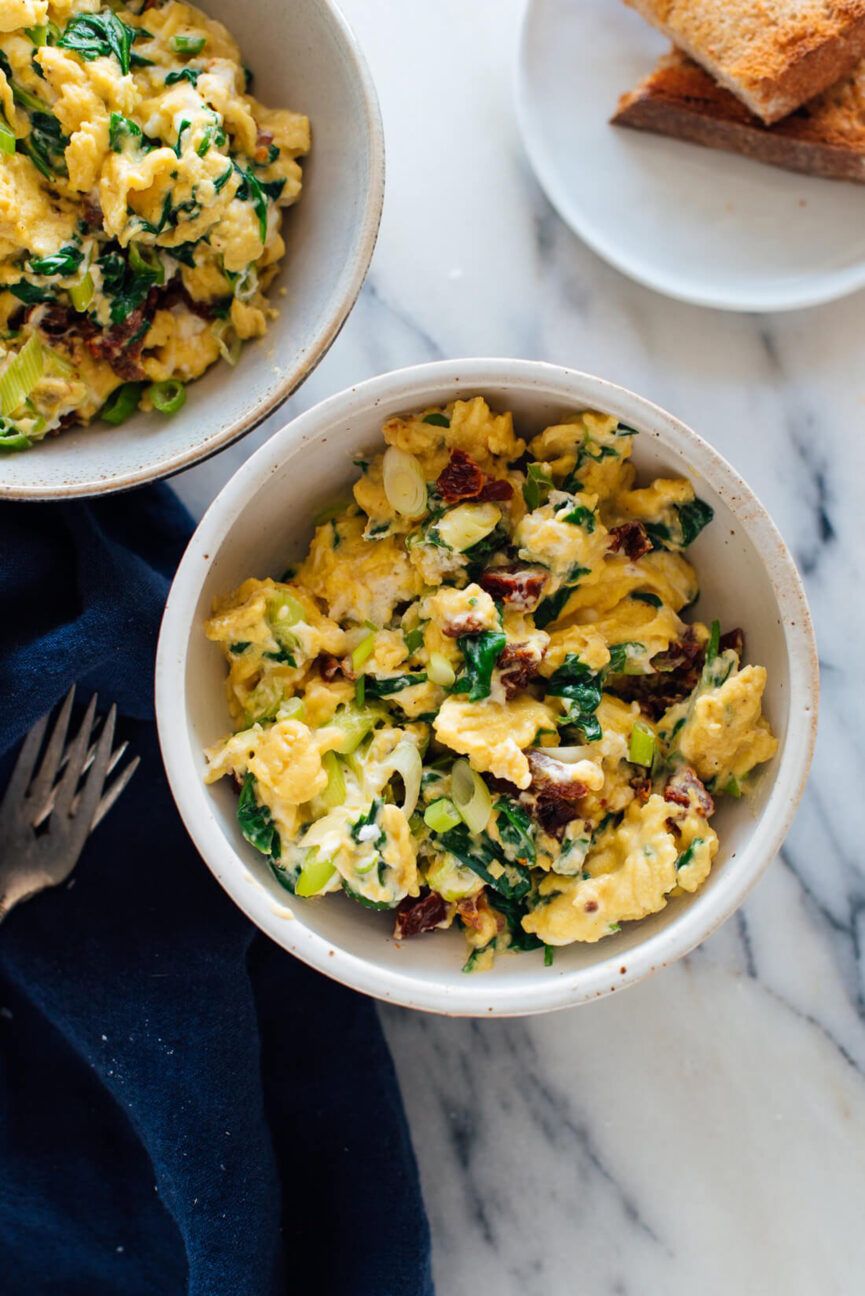 creamy scrambled eggs for a high protein breakfast