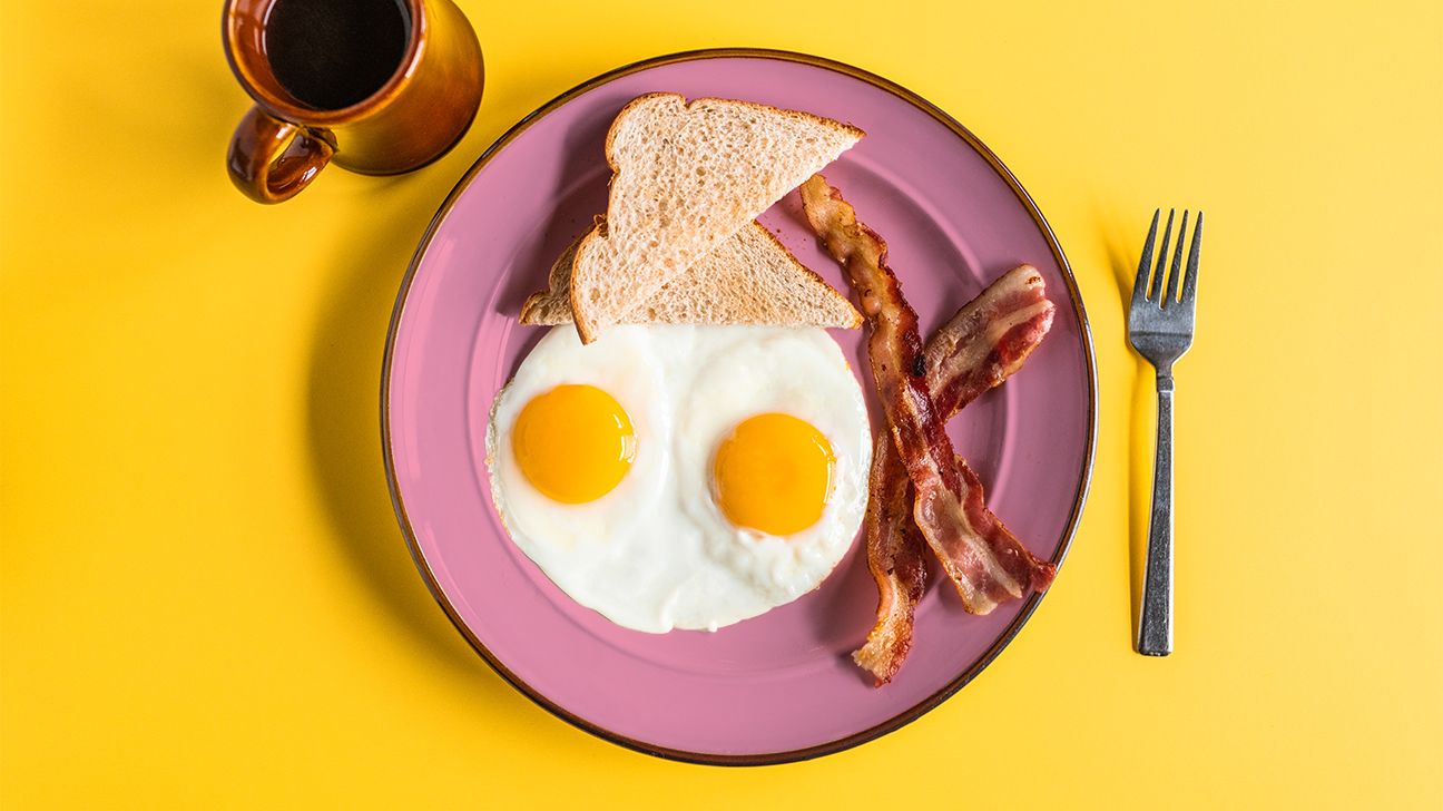 bacon eggs and coffee high protein breakfast header