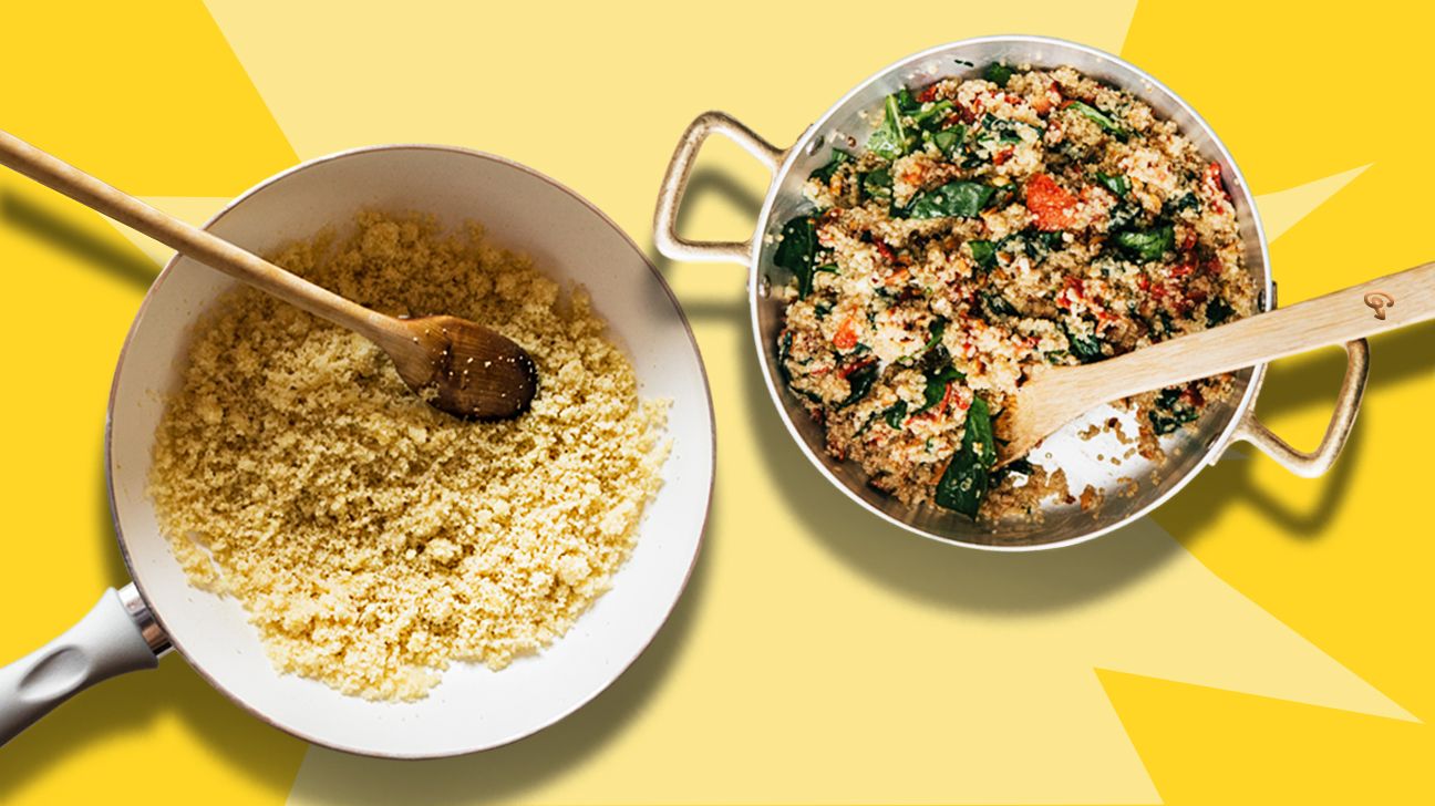 couscous and quinoa on yellow background header