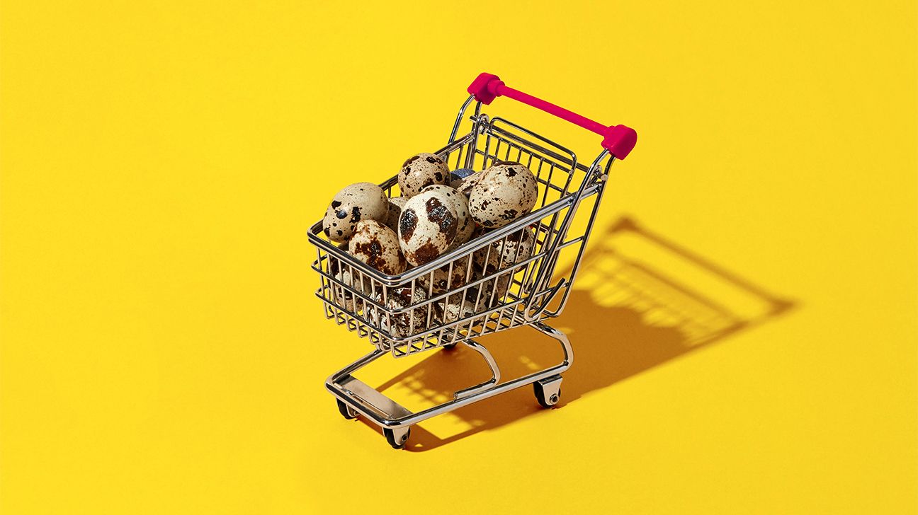 quail eggs in a shopping cart