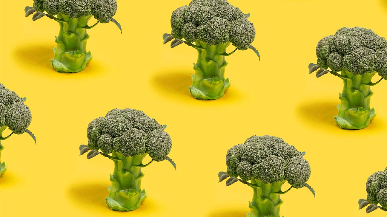 Broccoli on a yellow background for vitamin E deficiency header
