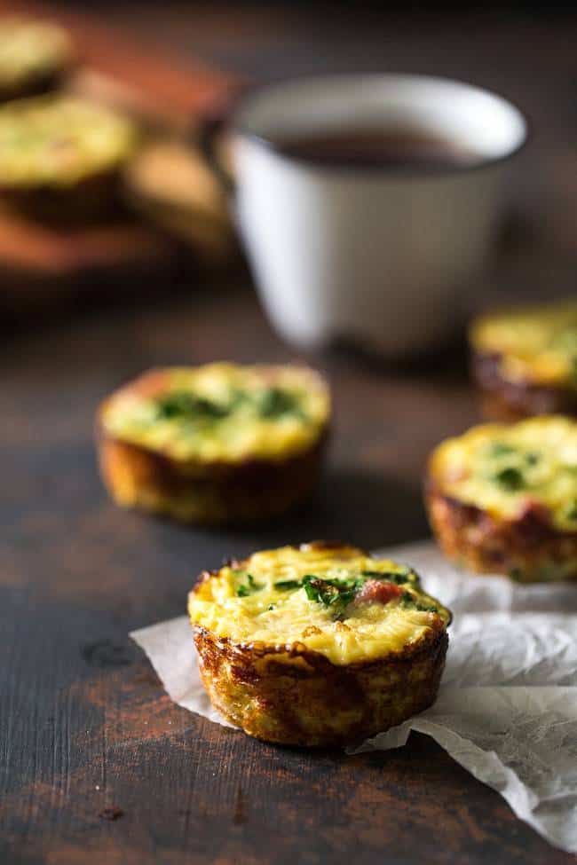 Egg muffins with ham, kale, and cauliflower rice