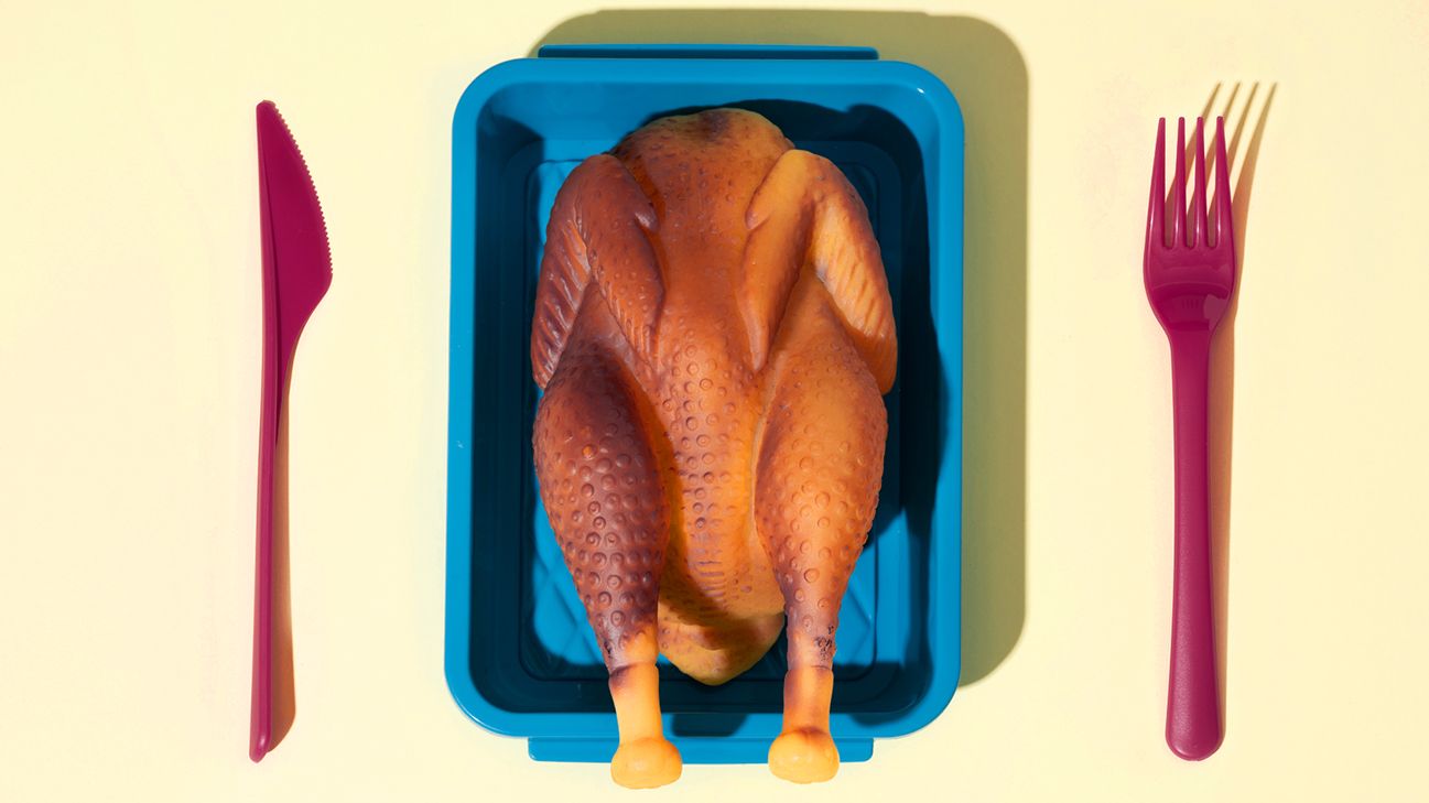 rubbery chicken in a roasting tray header
