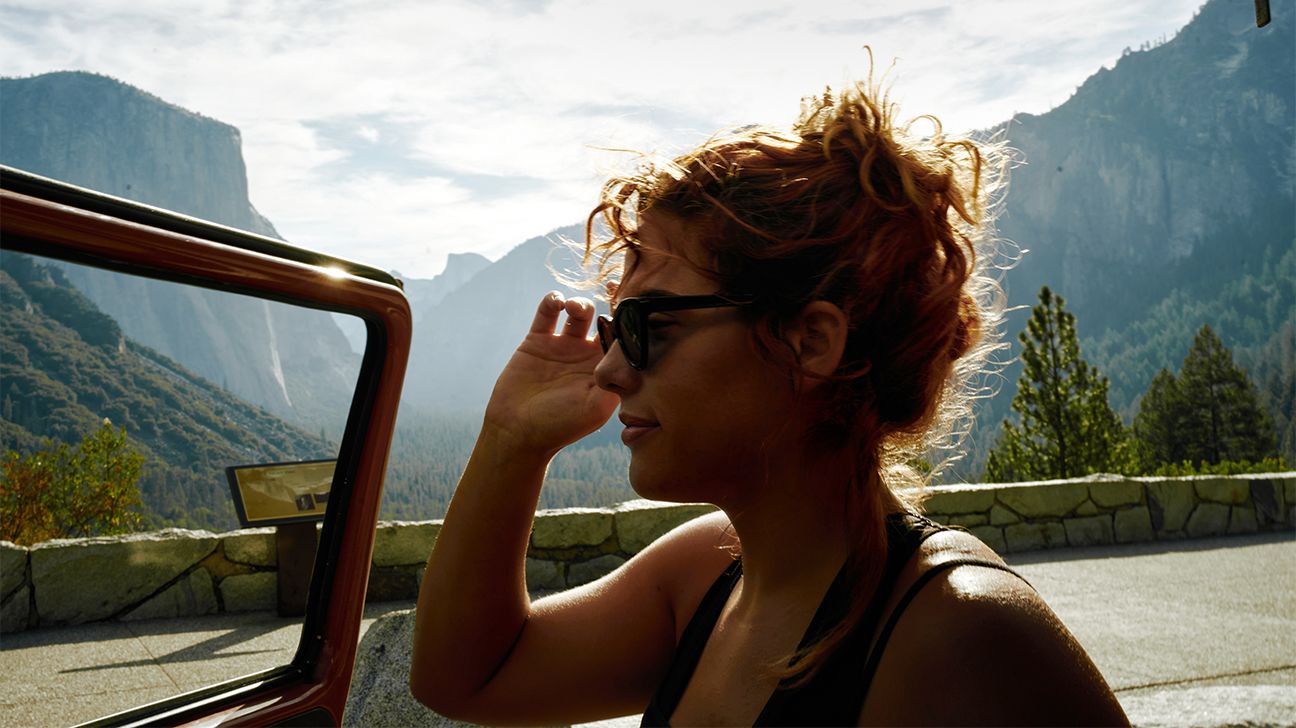 woman sightseeing on a road trip