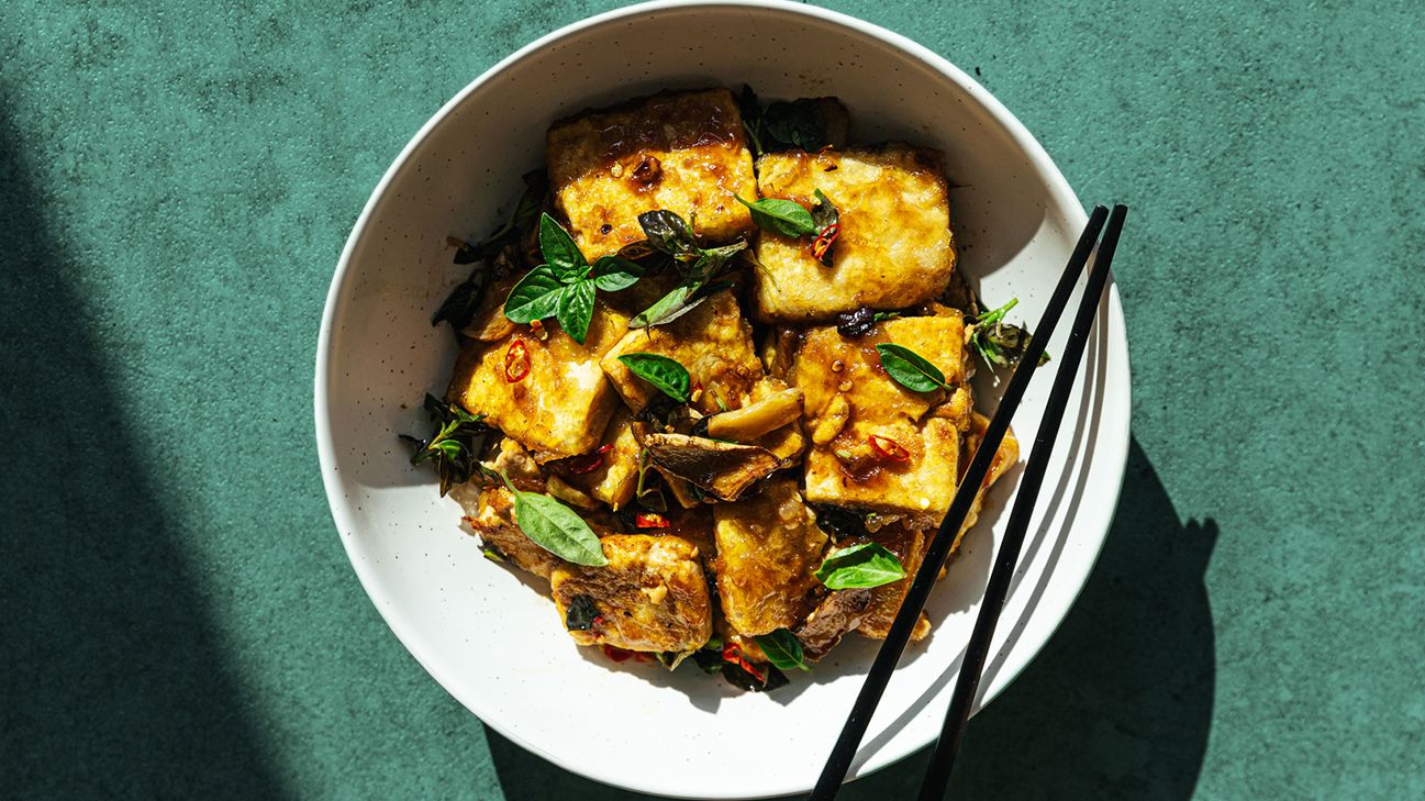 Bowl of tofu with herbs