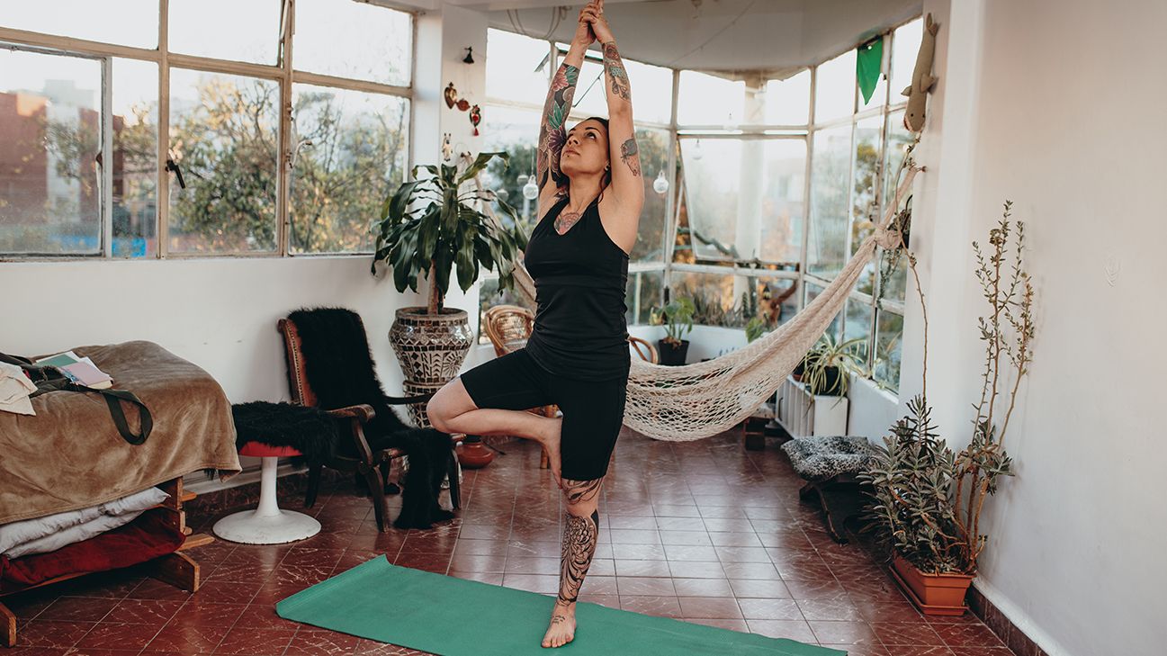 Which direction should your balancing leg point in in Tree pose
