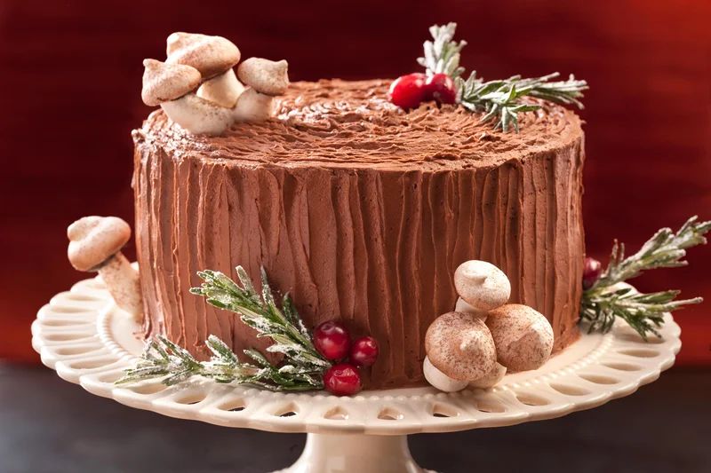 Mocha Buttercream Stump Cake Yule Log Recipe Bûche de Noël Chocolate Coffee  
