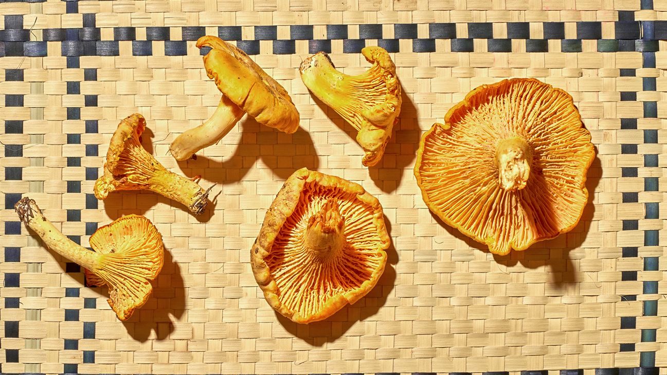 mushrooms on woven placemat