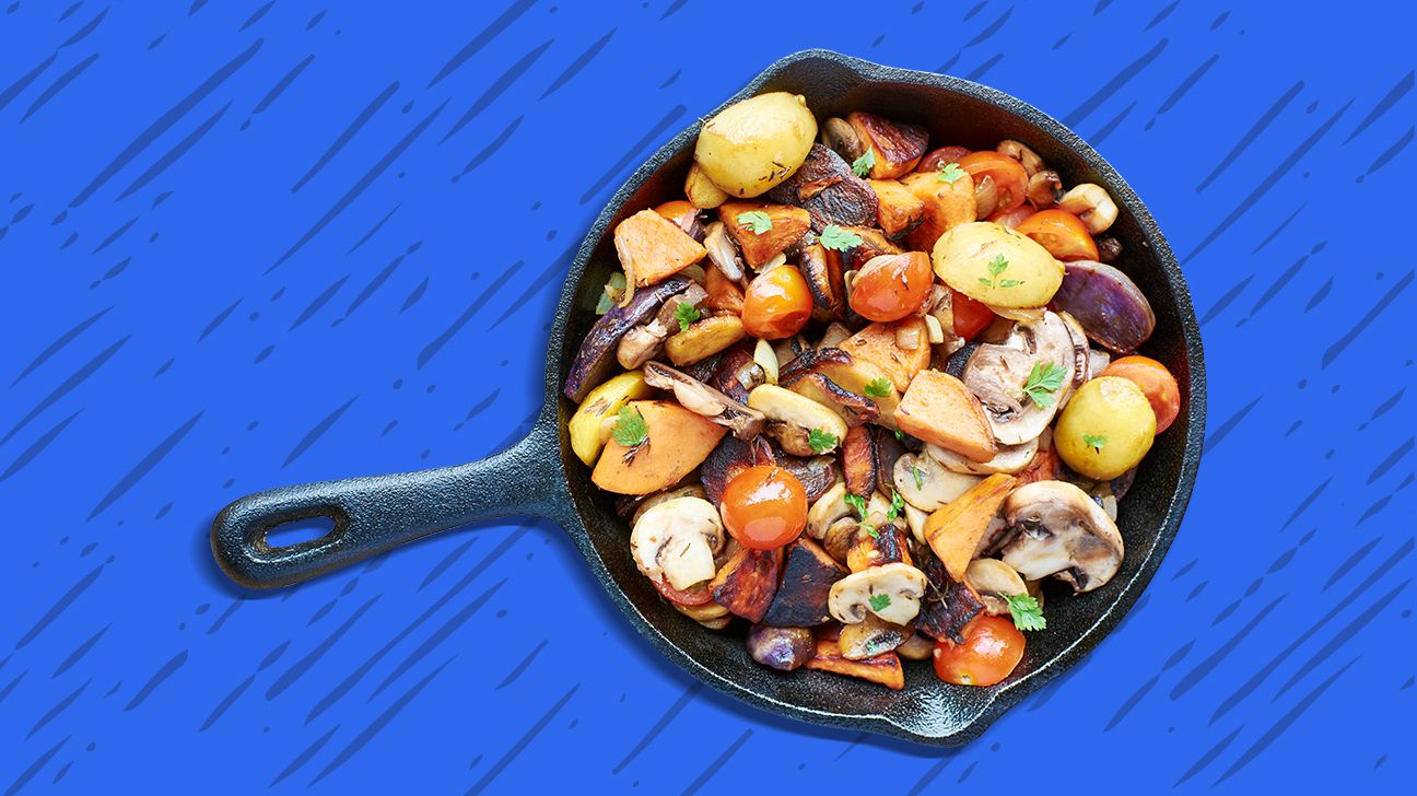 skillet with food in header