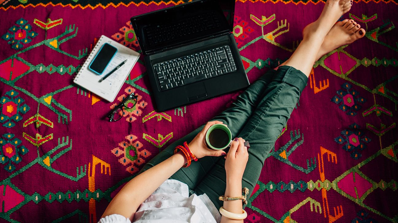 woman working on computer for business at home