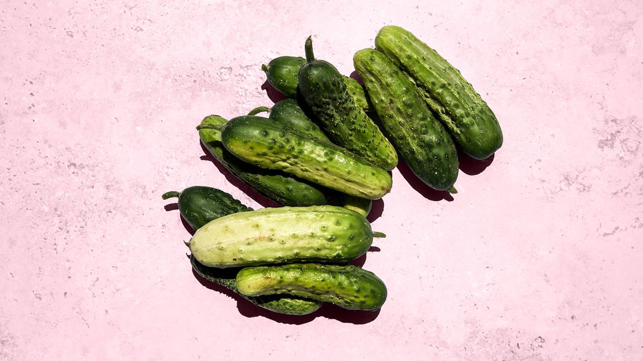 Pickles on a pink background