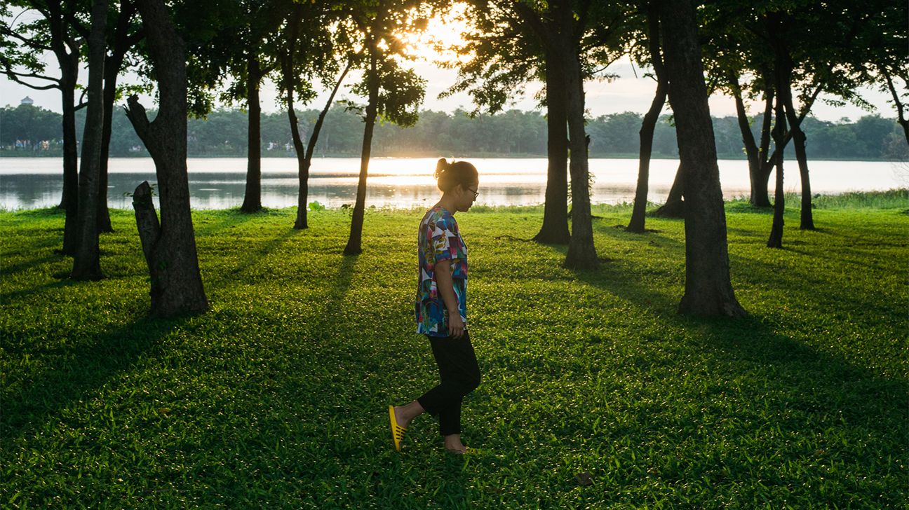 person taking a morning walk