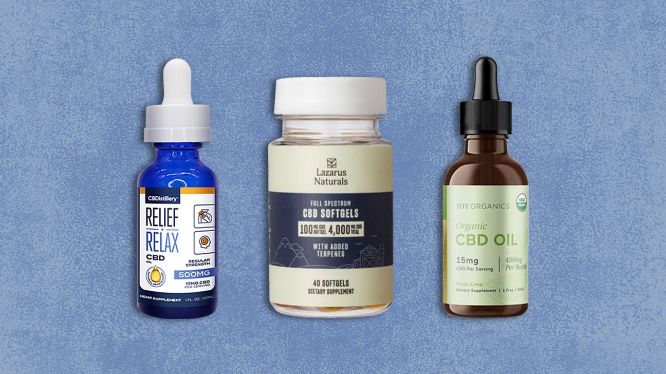 9 Best CBD Brands isolated on a textured blue background.