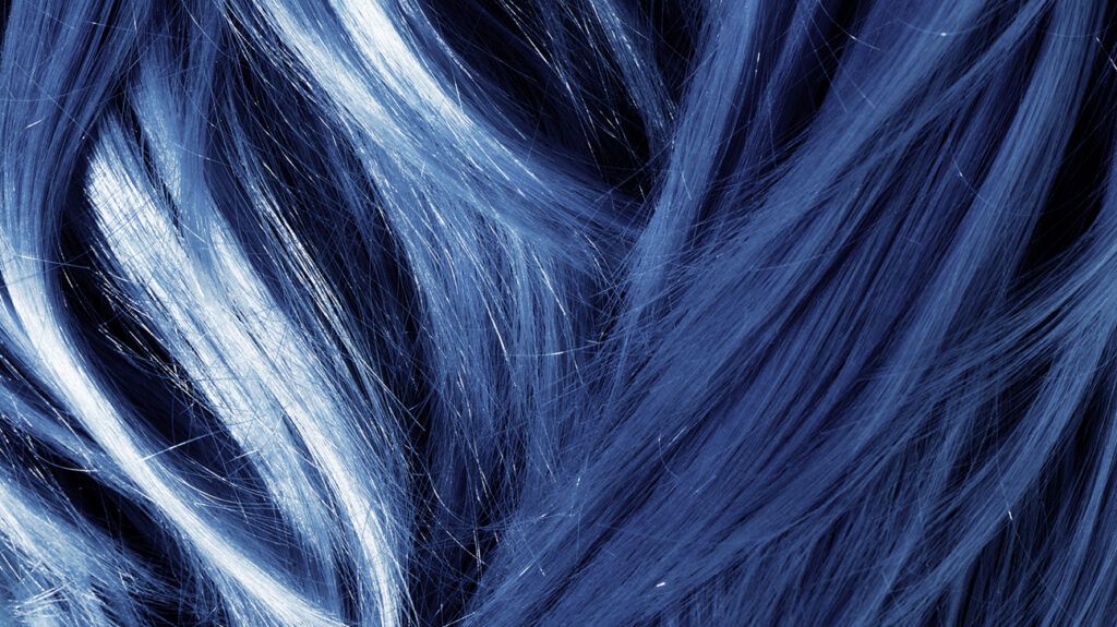 An image of dyed blue hair.