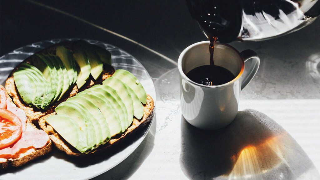 Brunch with avocado on toast and a coffee -2.