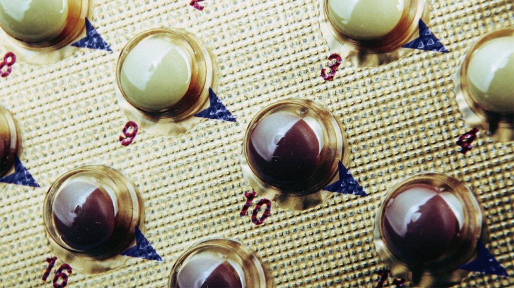 Close up of birth control pills in a blister pack