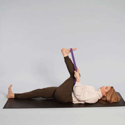 Lying hamtring stretch using a strap