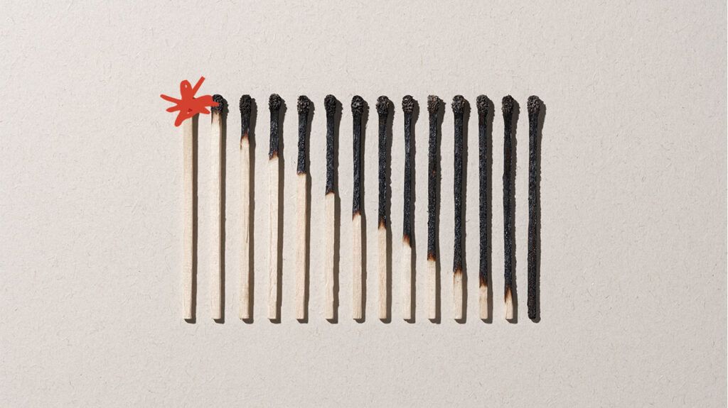 A line of burnt matches to represent daily heartburn -1.