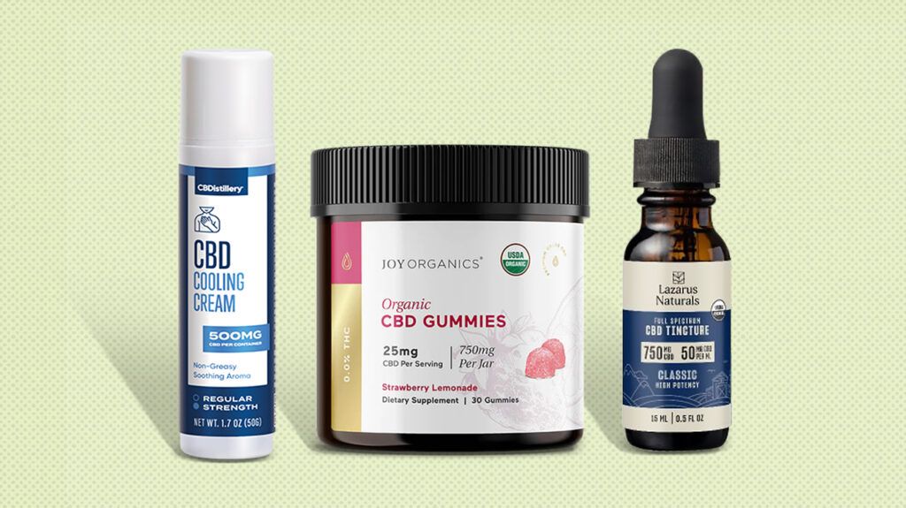 A selection of the best full- and broad-spectrum CBD products agains a green background.