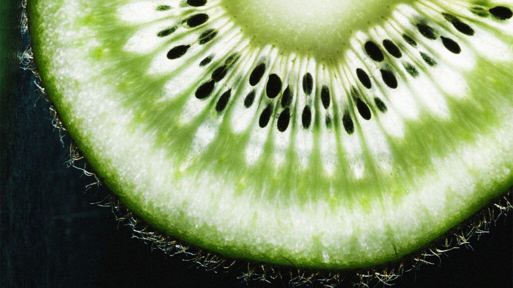 Close up image of interior of kiwifruit
