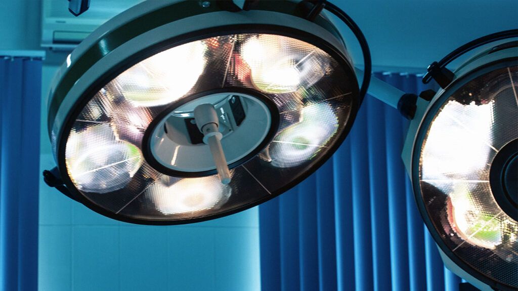 Close up of surgical lamps in an operating room