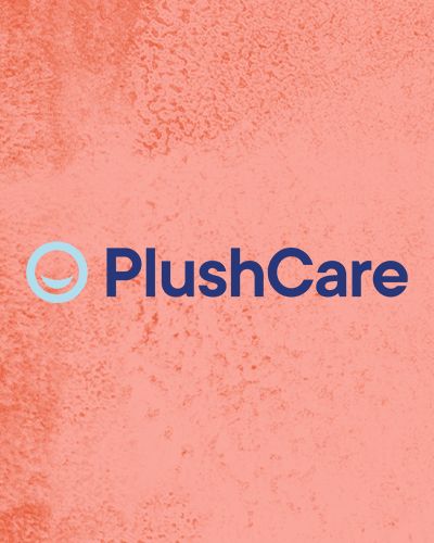 PlushCare for Mounjaro prescription online against a tangerine background.