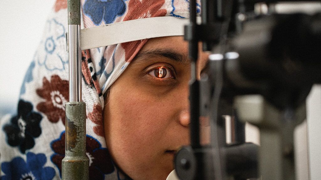 Female having an eye exam