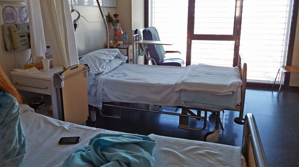 Beds in a hospital room